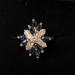 Elegant 14K White Gold Mined Diamonds and Sapphires